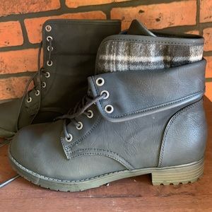 Black faux suede foldover sweater combat boots